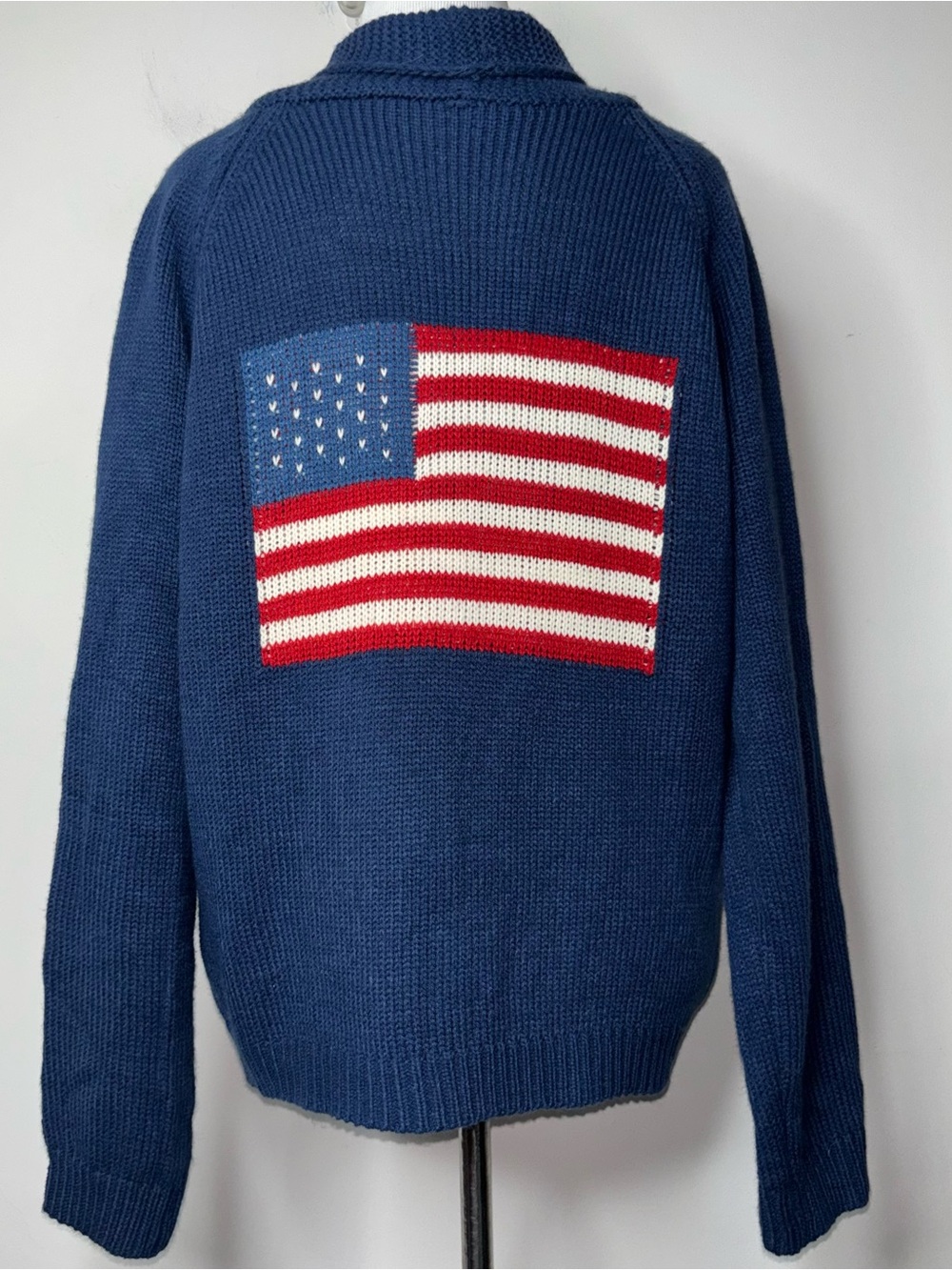 American Flag Knit Sweater Cardigan Navy Blue Women's Sz L 4th of July Patriotic